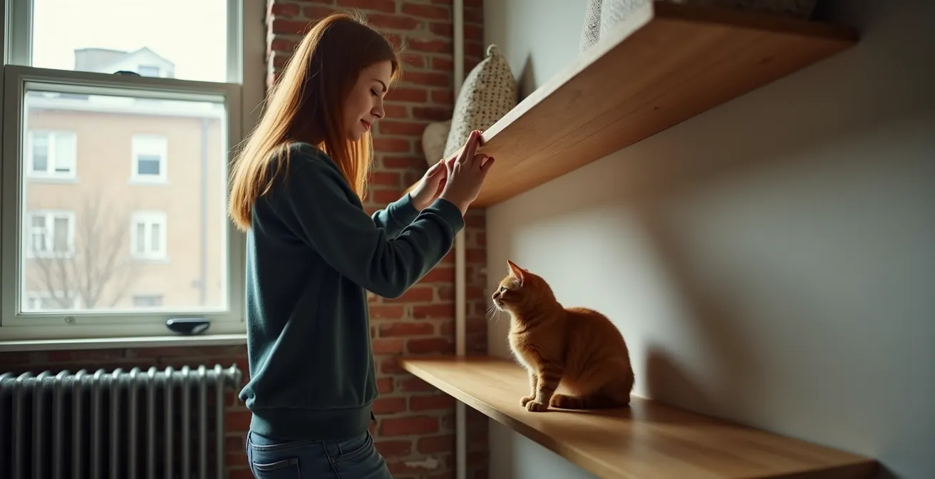 Aménagement vertical d'un appartement canadien avec parcours mural pour chat