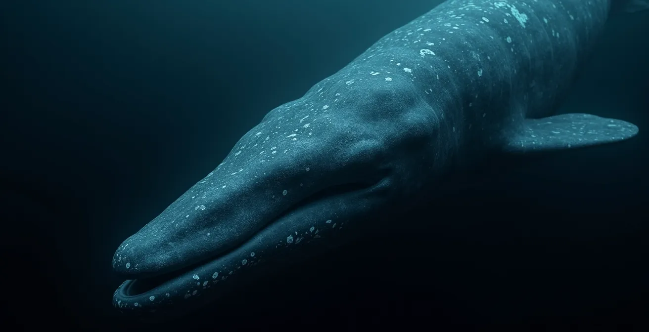 Un cachalot en plongée profonde dans les eaux sombres du canyon sous-marin du Gully