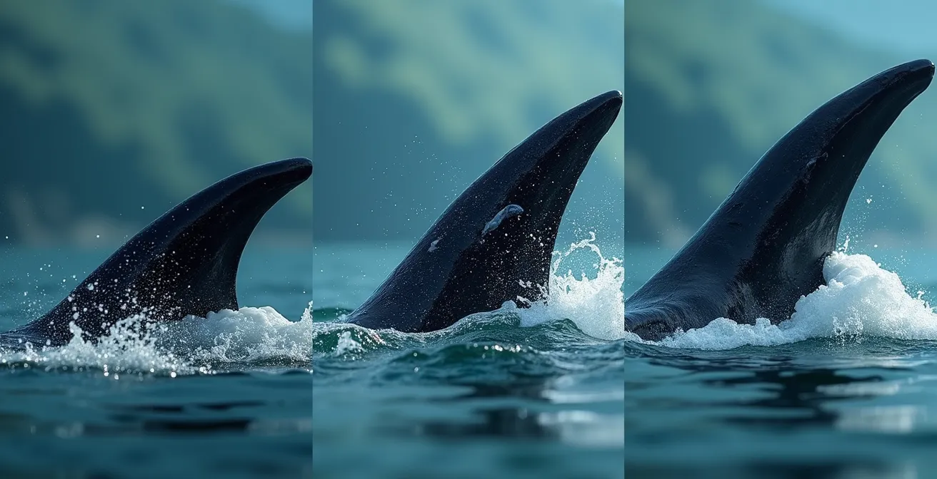 Vue comparative des nageoires dorsales de trois espèces de rorquals