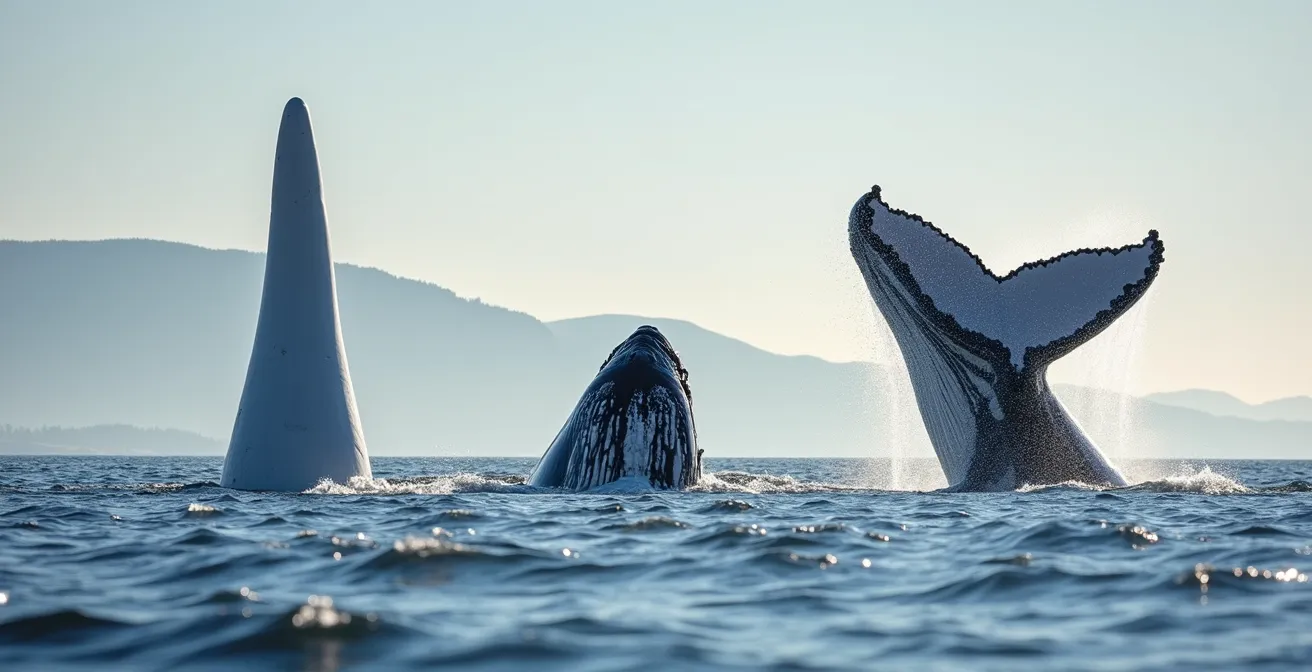 Comparaison visuelle des différents types de souffles de baleines dans le Saint-Laurent