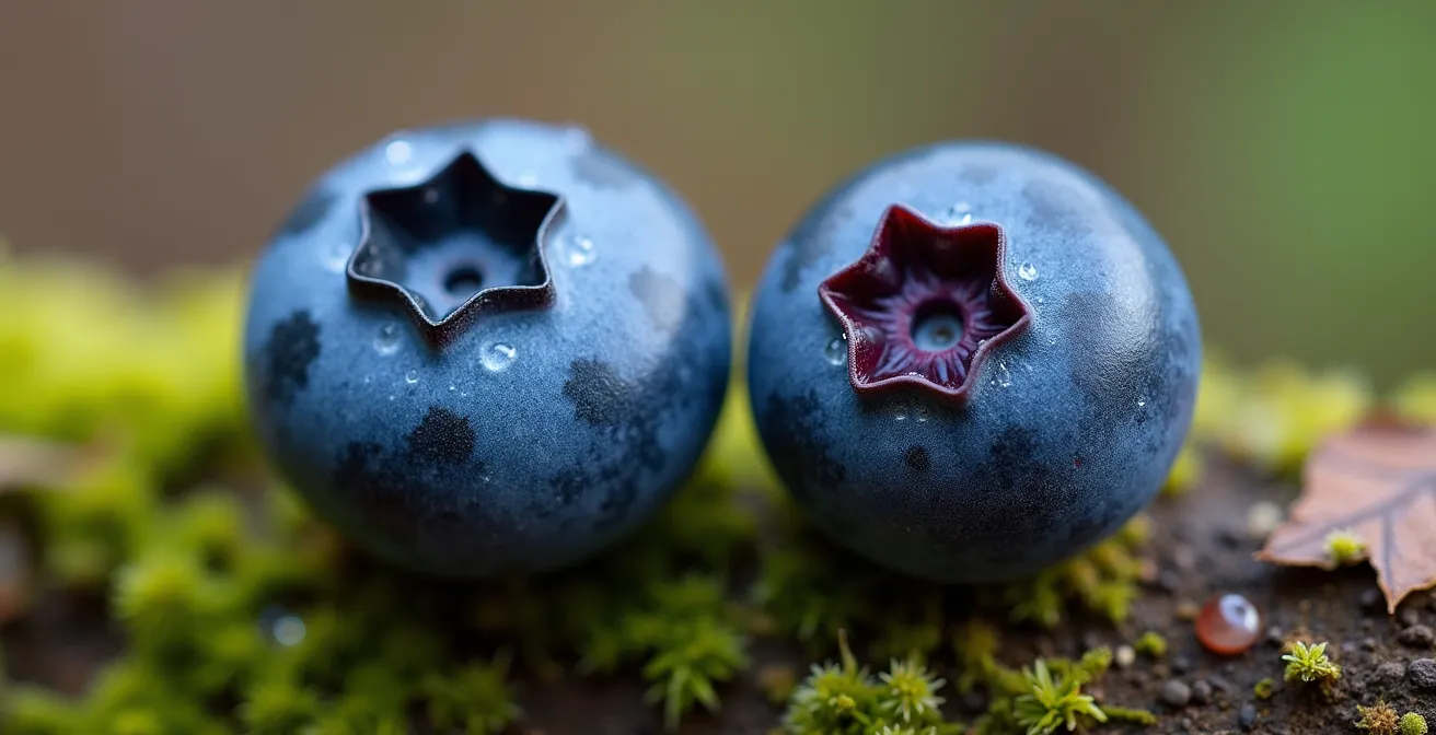 Comparaison macro de vraies baies de bleuet et de baies toxiques de clintonie boréale