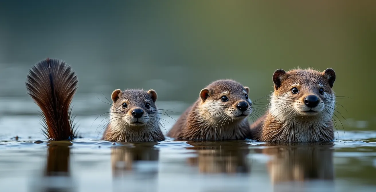 Comparaison visuelle des silhouettes de castor, rat musqué, loutre et vison nageant