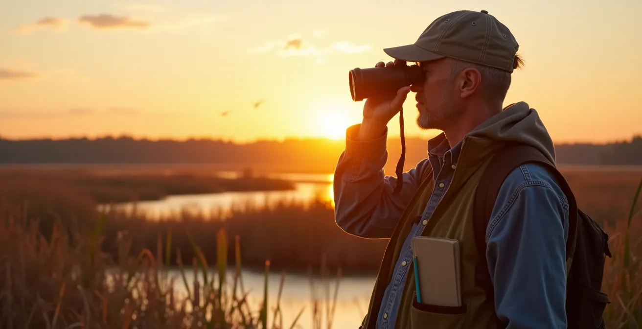 Ornithologue amateur contribuant à la science citoyenne au Québec