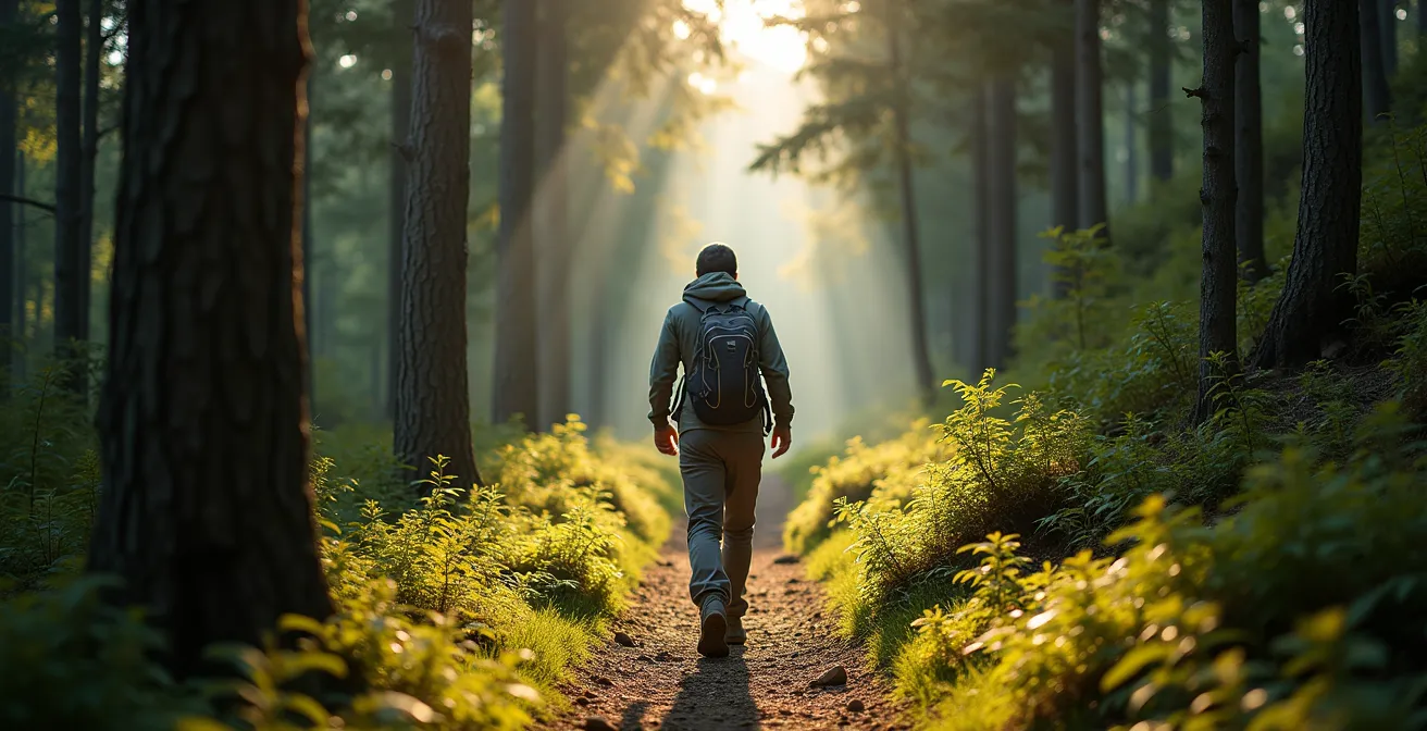 Randonneur solitaire sur un sentier isolé du secteur de l'Assomption