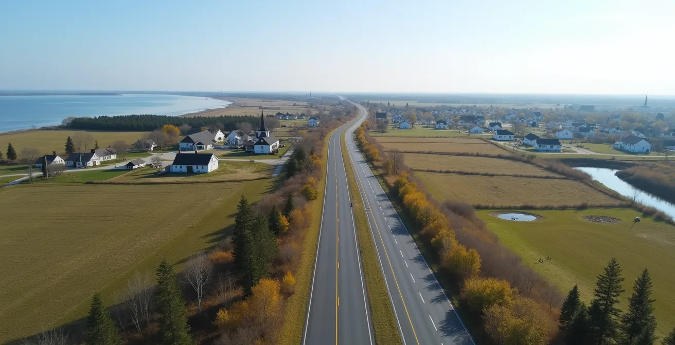 Vue aérienne des sites d'observation moins connus le long de la Route des Navigateurs au Québec.