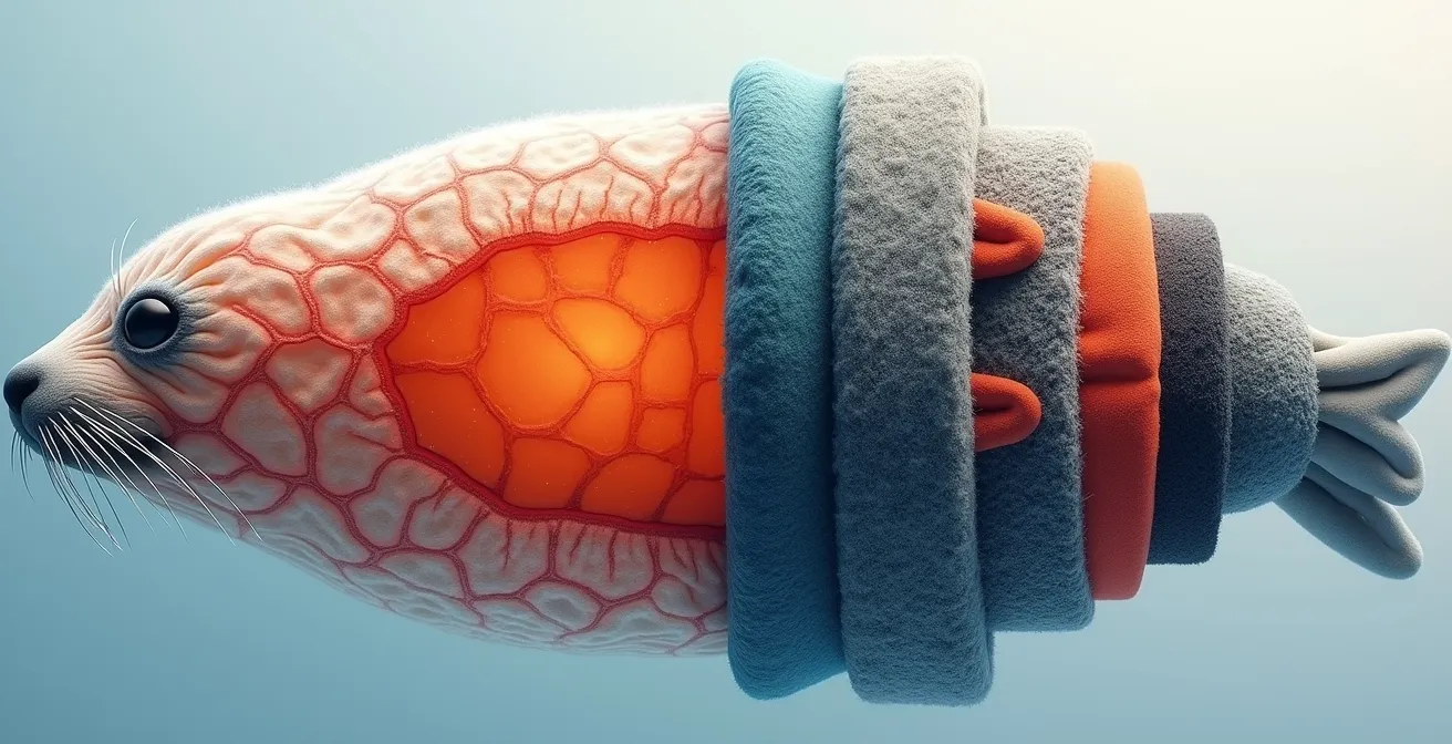 Coupe transversale de différentes couches de vêtements techniques pour le grand froid